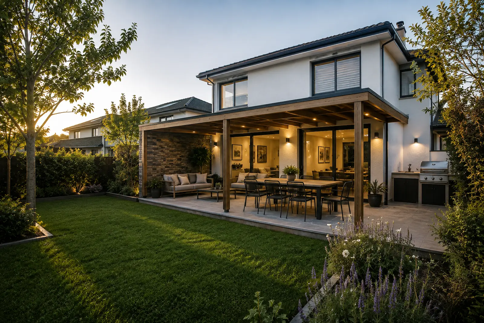 Casa con terraza y jardín